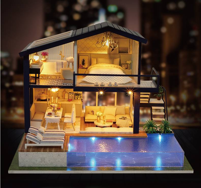 Modern Miniature Wooden DIY Doll House with Furniture Modern Miniature Wooden DIY Doll House with Furniture
