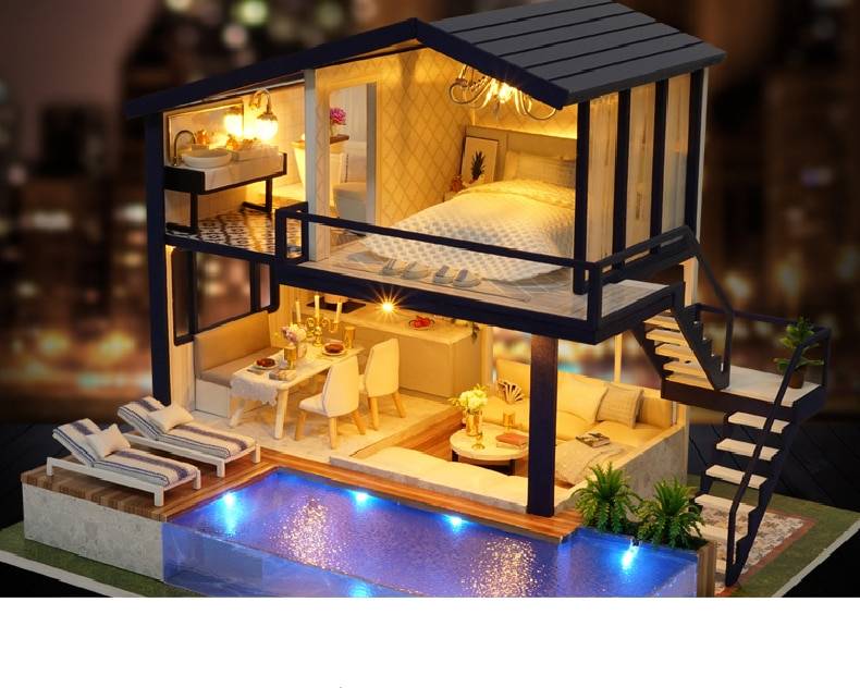 Modern Miniature Wooden DIY Doll House with Furniture Modern Miniature Wooden DIY Doll House with Furniture